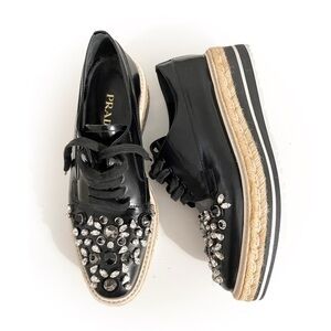 Prada Black Platform Sneakers with Embellishments